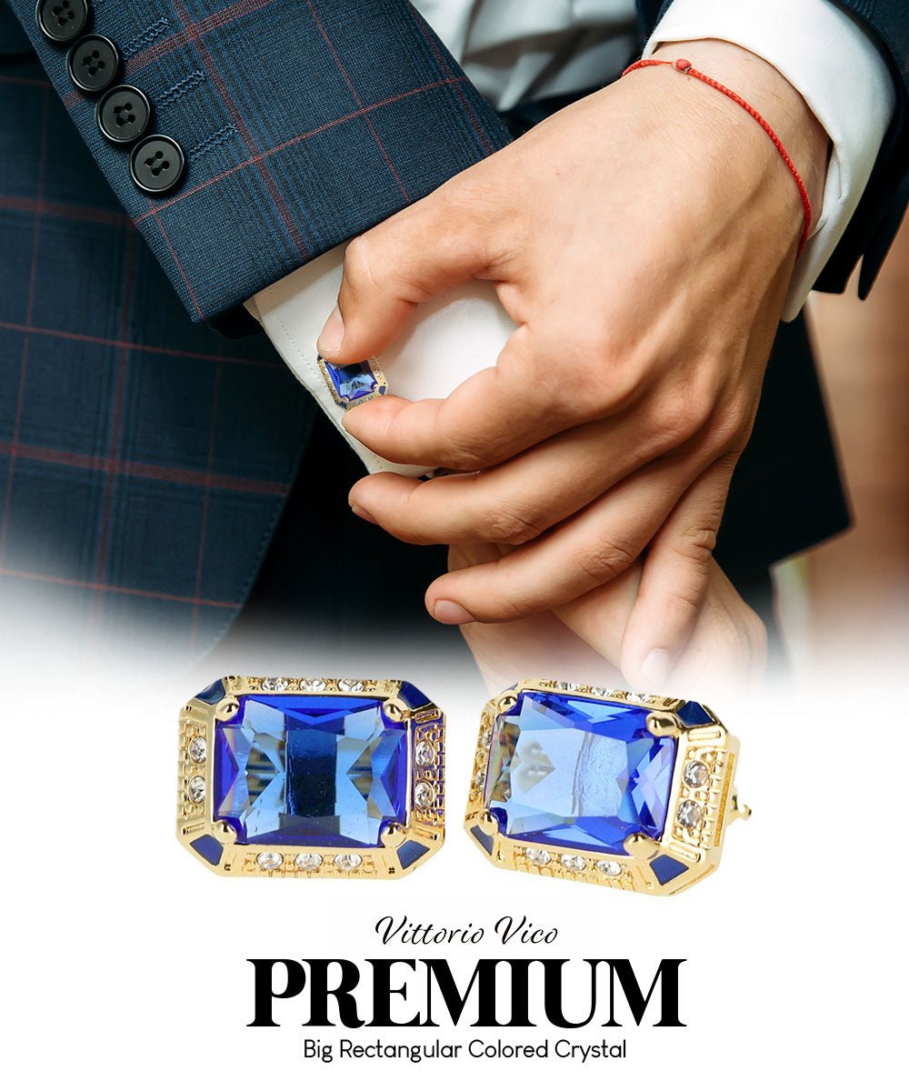 BLING Colorstone Cufflinks with Rectangular Crystal in a Box by Vittorio Vico (CL73XX) (CL - 7306) for Independent Retail Stores by Dubal Brothers