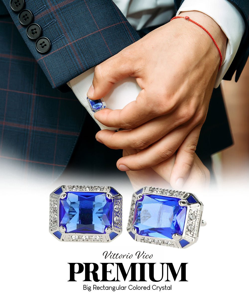 BLING Colorstone Cufflinks with Rectangular Crystal in a Box by Vittorio Vico (CL73XX) (CL - 7307) for Independent Retail Stores by Dubal Brothers