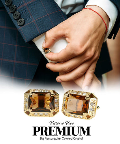 BLING Colorstone Cufflinks with Rectangular Crystal in a Box by Vittorio Vico (CL73XX) (CL - 7308) for Independent Retail Stores by Dubal Brothers