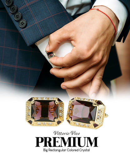 BLING Colorstone Cufflinks with Rectangular Crystal in a Box by Vittorio Vico (CL73XX) (CL - 7310) for Independent Retail Stores by Dubal Brothers