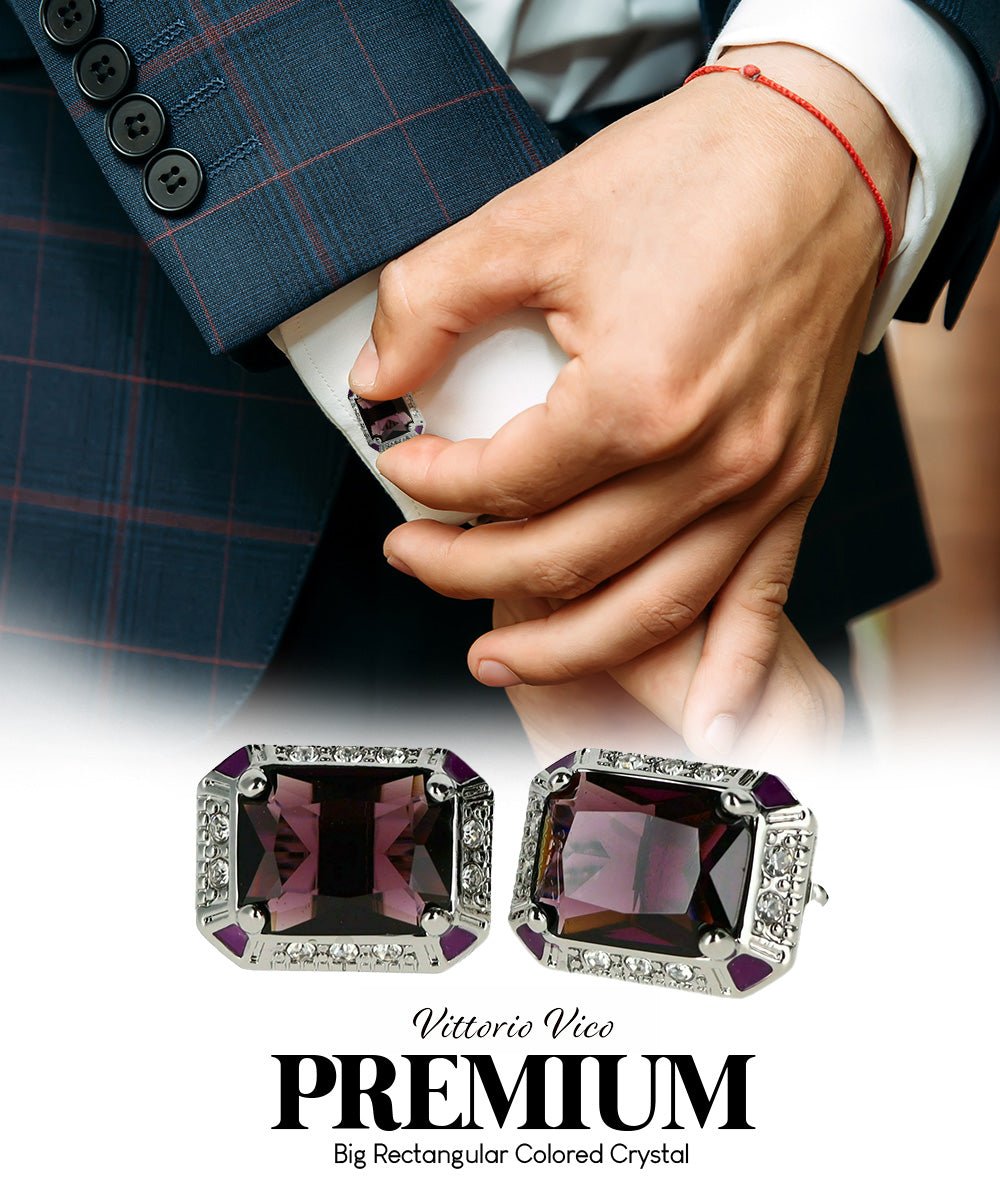 BLING Colorstone Cufflinks with Rectangular Crystal in a Box by Vittorio Vico (CL73XX) (CL - 7311) for Independent Retail Stores by Dubal Brothers