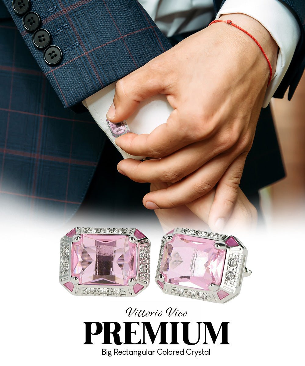 BLING Colorstone Cufflinks with Rectangular Crystal in a Box by Vittorio Vico (CL73XX) (CL - 7313) for Independent Retail Stores by Dubal Brothers