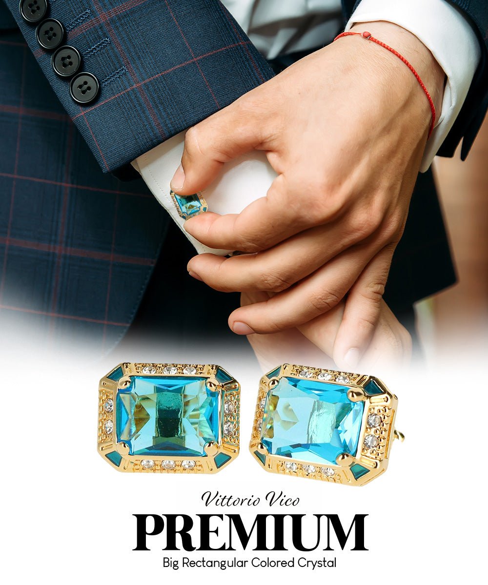 BLING Colorstone Cufflinks with Rectangular Crystal in a Box by Vittorio Vico (CL73XX) (CL - 7316) for Independent Retail Stores by Dubal Brothers