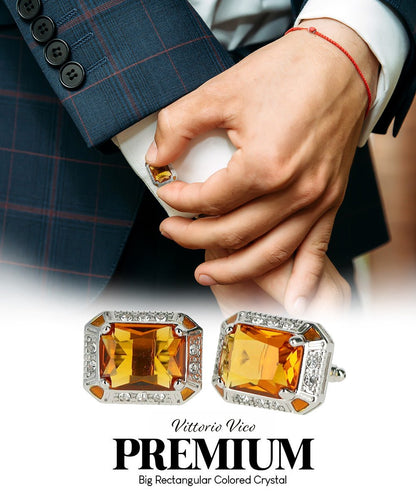 BLING Colorstone Cufflinks with Rectangular Crystal in a Box by Vittorio Vico (CL73XX) (CL - 7319) for Independent Retail Stores by Dubal Brothers