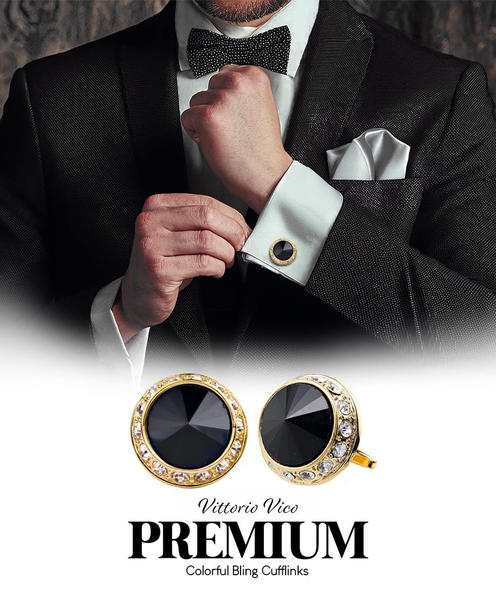 Bling Colorstone Cufflinks with Round Setting in a Box by Vittorio Vico (CL15XX) (cl - 1500) for Independent Retail Stores by Dubal Brothers