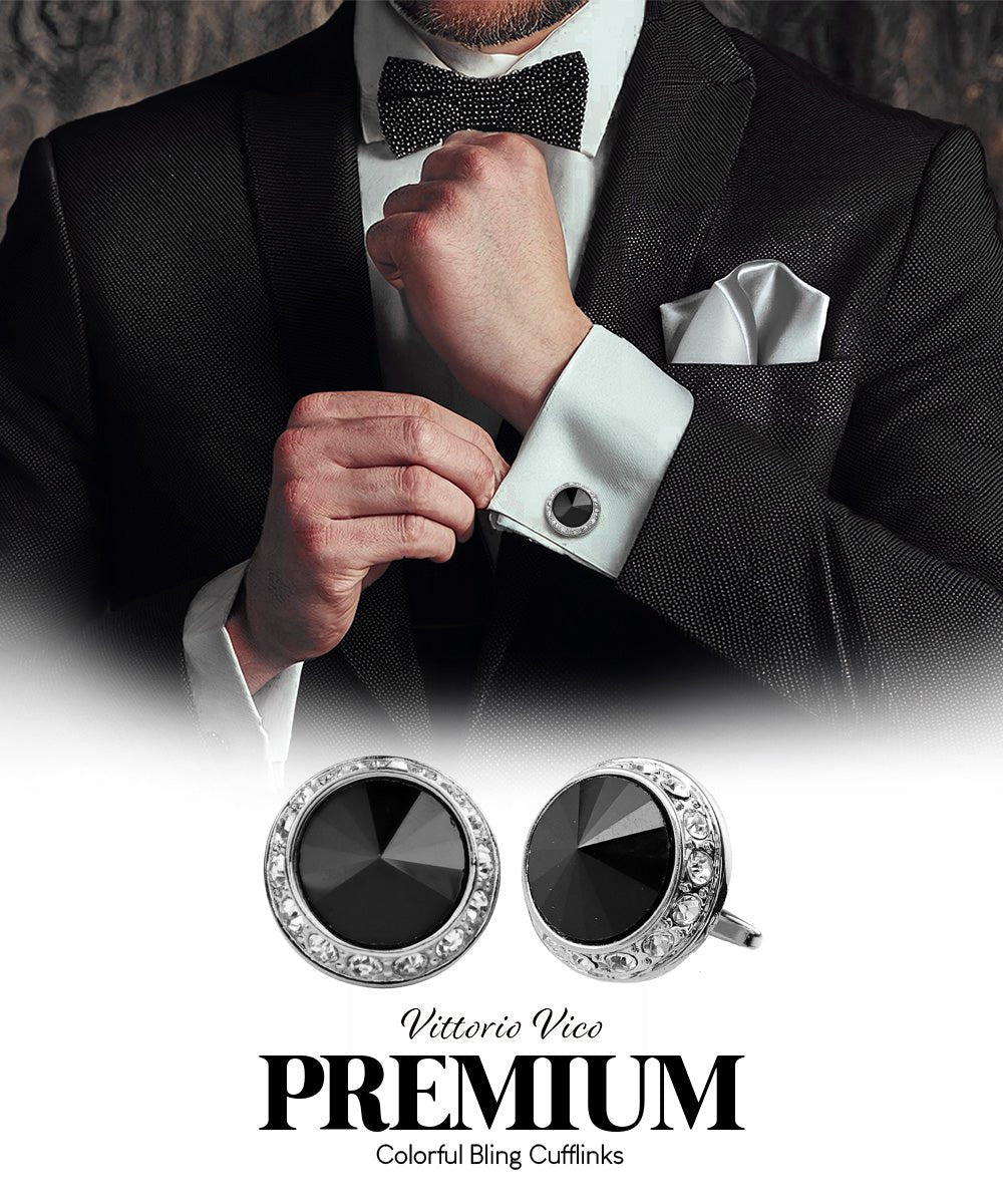 Bling Colorstone Cufflinks with Round Setting in a Box by Vittorio Vico (CL15XX) (cl - 1501) for Independent Retail Stores by Dubal Brothers