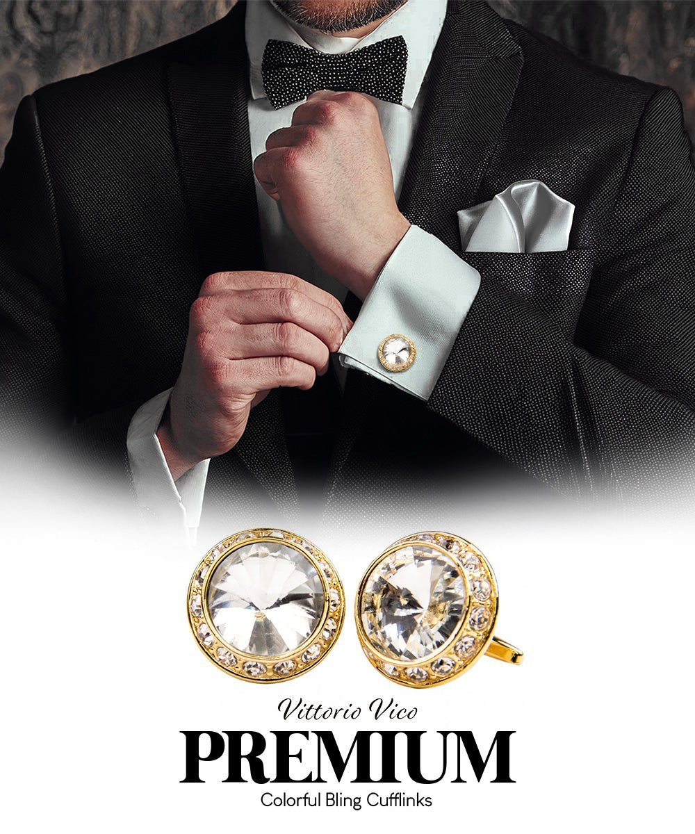 Bling Colorstone Cufflinks with Round Setting in a Box by Vittorio Vico (CL15XX) (cl - 1502) for Independent Retail Stores by Dubal Brothers