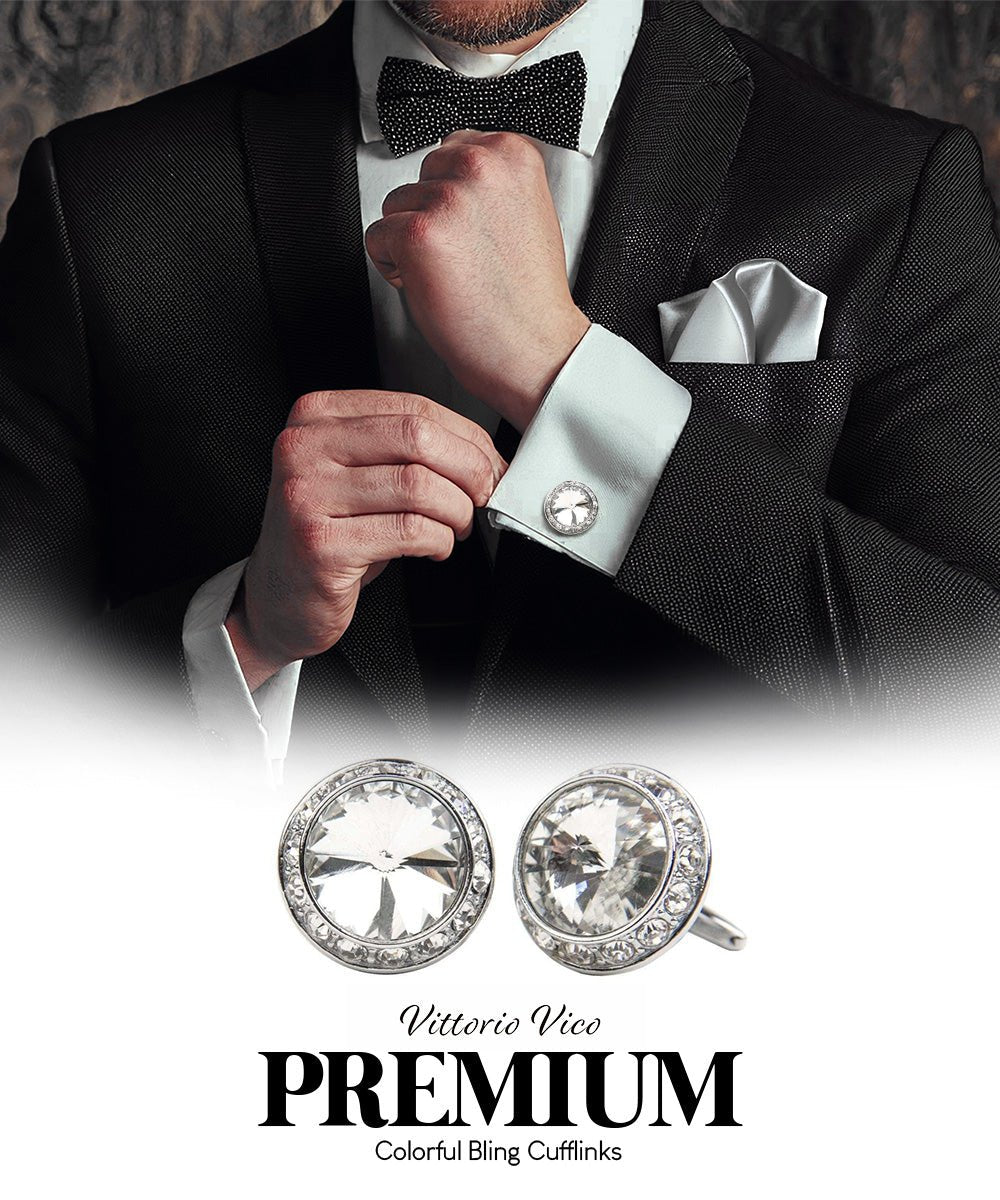 Bling Colorstone Cufflinks with Round Setting in a Box by Vittorio Vico (CL15XX) (cl - 1502) for Independent Retail Stores by Dubal Brothers