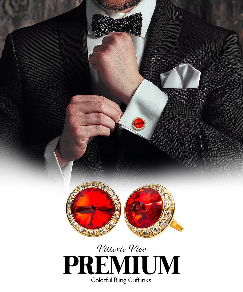 Bling Colorstone Cufflinks with Round Setting in a Box by Vittorio Vico (CL15XX) (cl - 1504) for Independent Retail Stores by Dubal Brothers