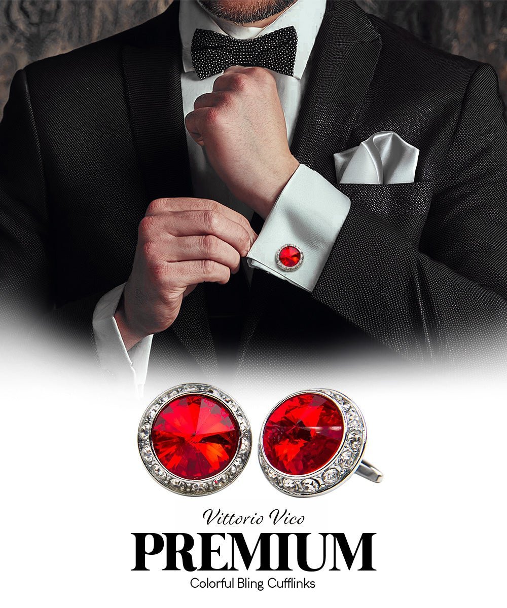 Bling Colorstone Cufflinks with Round Setting in a Box by Vittorio Vico (CL15XX) (cl - 1505) for Independent Retail Stores by Dubal Brothers