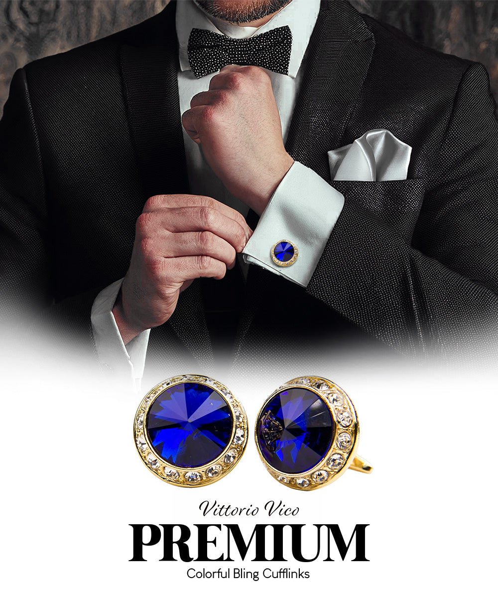 Bling Colorstone Cufflinks with Round Setting in a Box by Vittorio Vico (CL15XX) (cl - 1506) for Independent Retail Stores by Dubal Brothers