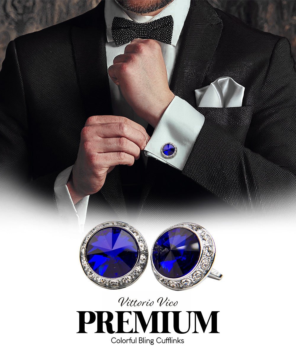 Bling Colorstone Cufflinks with Round Setting in a Box by Vittorio Vico (CL15XX) (cl - 1507) for Independent Retail Stores by Dubal Brothers