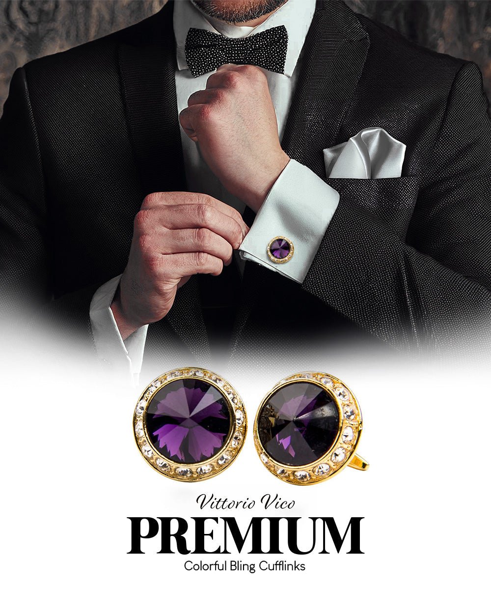 Bling Colorstone Cufflinks with Round Setting in a Box by Vittorio Vico (CL15XX) (cl - 1510) for Independent Retail Stores by Dubal Brothers