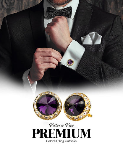 Bling Colorstone Cufflinks with Round Setting in a Box by Vittorio Vico (CL15XX) (cl - 1510) for Independent Retail Stores by Dubal Brothers