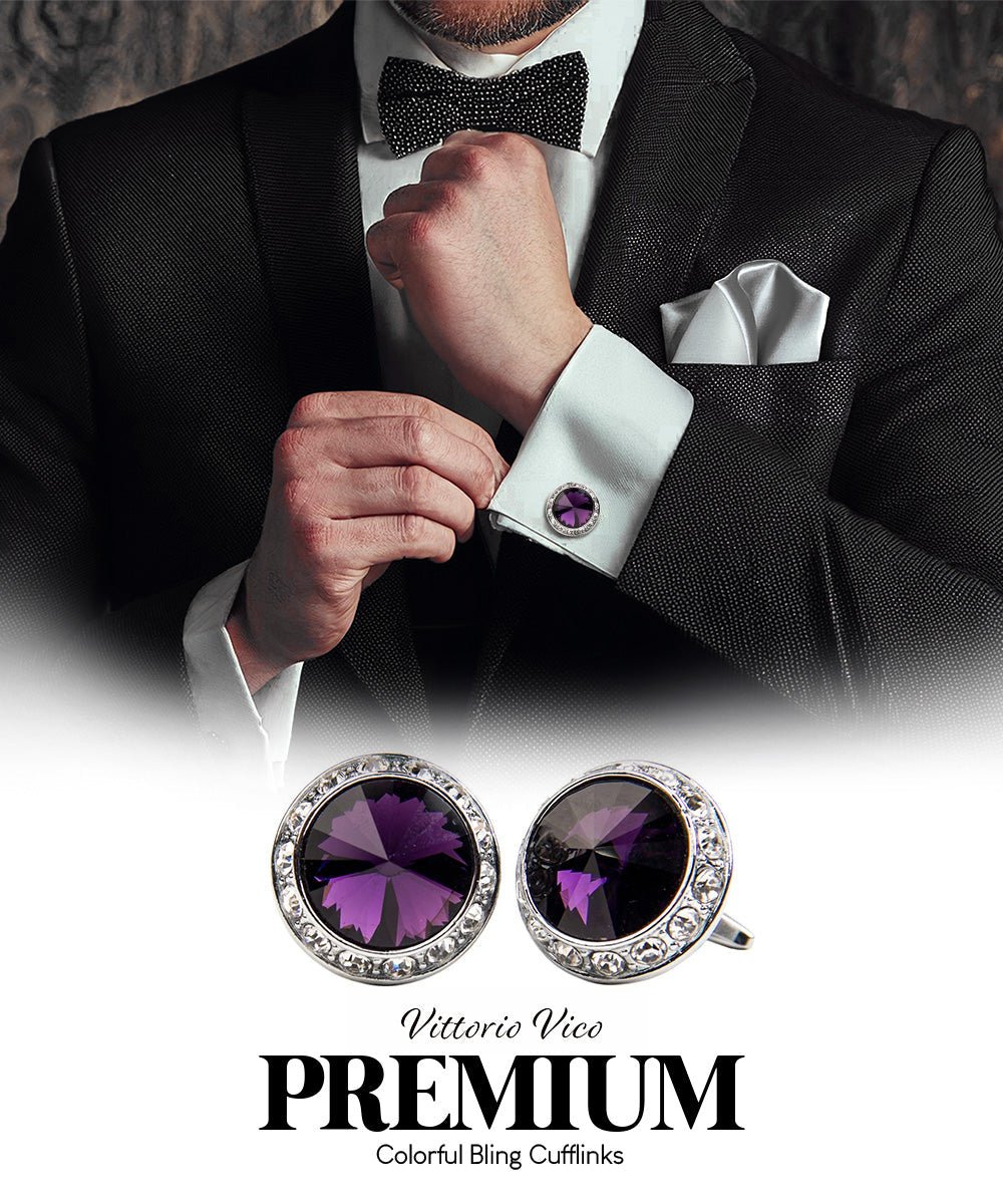 Bling Colorstone Cufflinks with Round Setting in a Box by Vittorio Vico (CL15XX) (cl - 1511) for Independent Retail Stores by Dubal Brothers