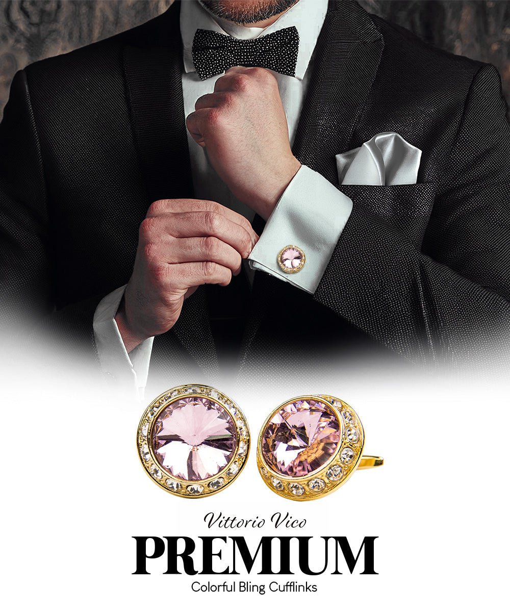 Bling Colorstone Cufflinks with Round Setting in a Box by Vittorio Vico (CL15XX) (cl - 1512) for Independent Retail Stores by Dubal Brothers