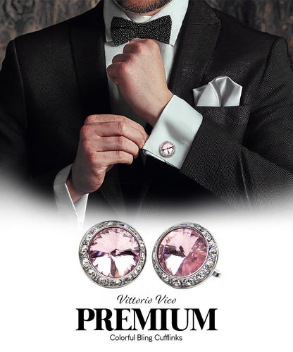 Bling Colorstone Cufflinks with Round Setting in a Box by Vittorio Vico (CL15XX) (cl - 1513) for Independent Retail Stores by Dubal Brothers