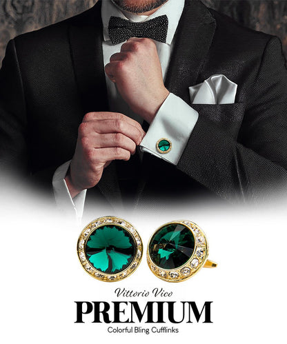 Bling Colorstone Cufflinks with Round Setting in a Box by Vittorio Vico (CL15XX) (cl - 1514) for Independent Retail Stores by Dubal Brothers