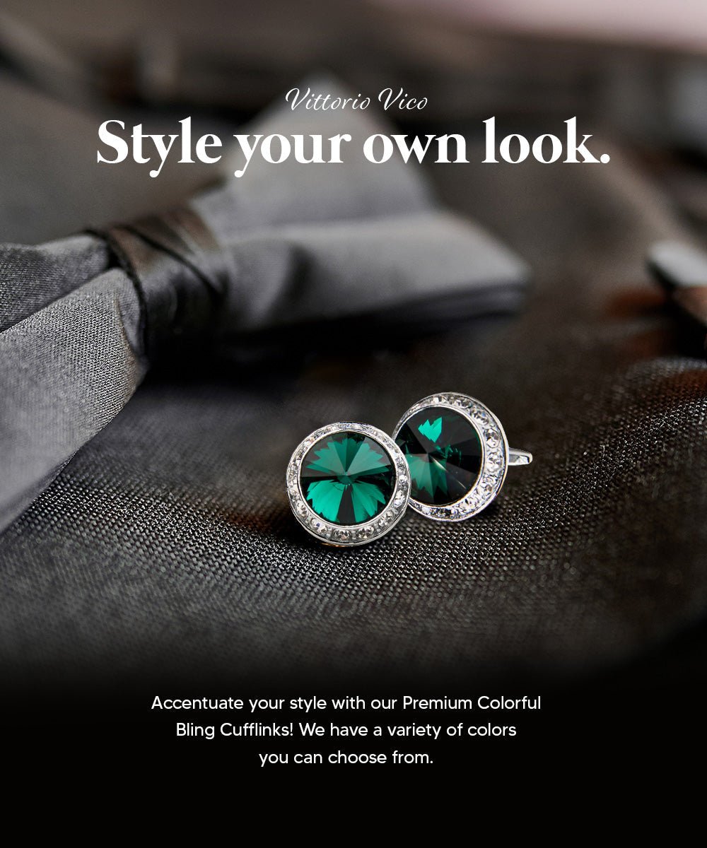 Bling Colorstone Cufflinks with Round Setting in a Box by Vittorio Vico (CL15XX) (cl - 1515) for Independent Retail Stores by Dubal Brothers