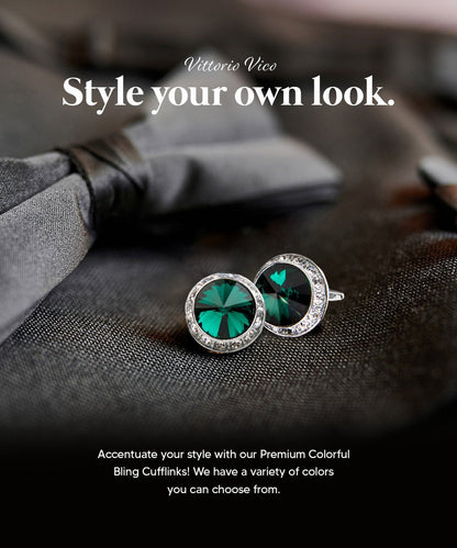 Bling Colorstone Cufflinks with Round Setting in a Box by Vittorio Vico (CL15XX) (cl - 1515) for Independent Retail Stores by Dubal Brothers