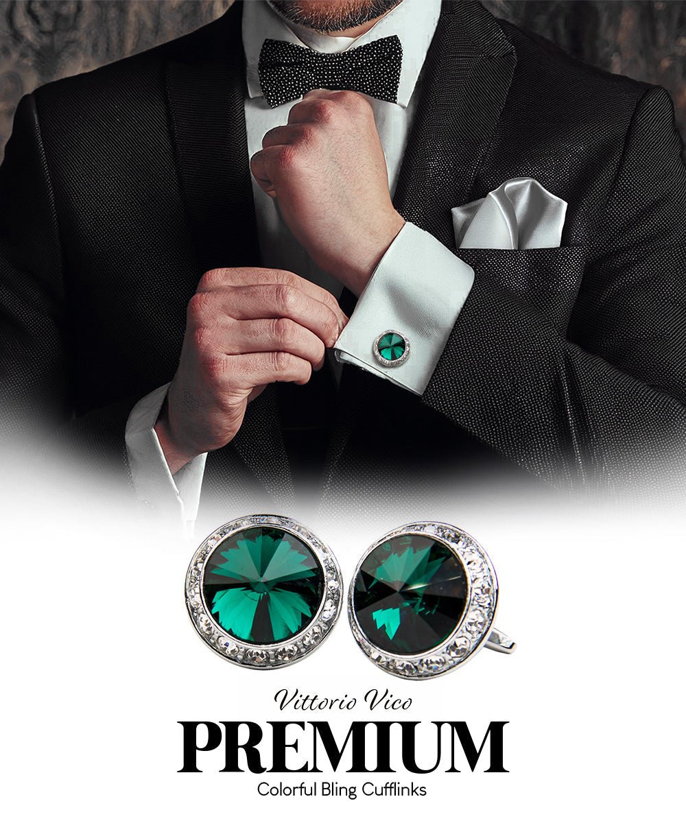 Bling Colorstone Cufflinks with Round Setting in a Box by Vittorio Vico (CL15XX) (cl - 1515) for Independent Retail Stores by Dubal Brothers