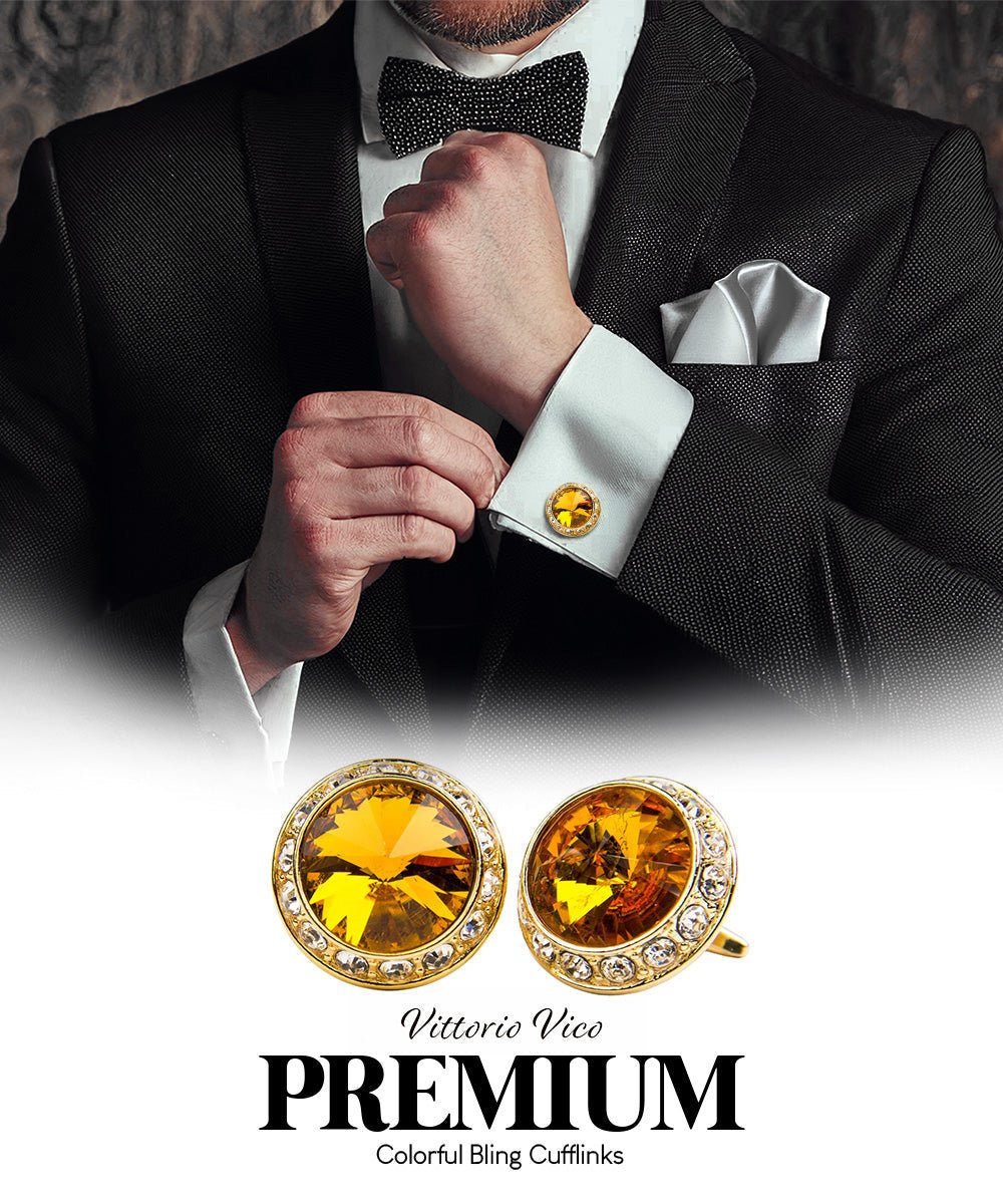 Bling Colorstone Cufflinks with Round Setting in a Box by Vittorio Vico (CL15XX) (cl - 1518) for Independent Retail Stores by Dubal Brothers