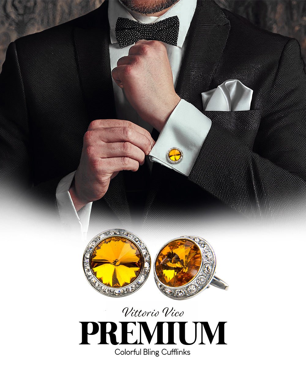 Bling Colorstone Cufflinks with Round Setting in a Box by Vittorio Vico (CL15XX) (cl - 1519) for Independent Retail Stores by Dubal Brothers