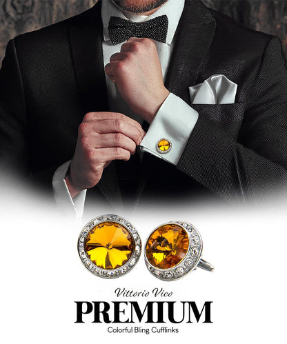 Bling Colorstone Cufflinks with Round Setting in a Box by Vittorio Vico (CL15XX) (cl - 1519) for Independent Retail Stores by Dubal Brothers