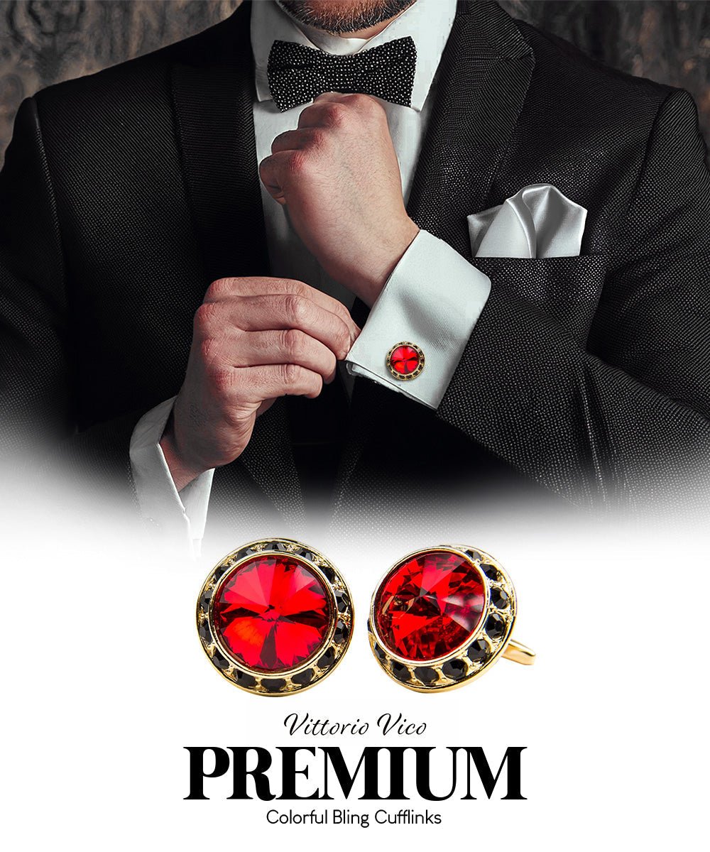 Bling Colorstone Cufflinks with Round Setting in a Box by Vittorio Vico (CL15XX) (cl - 1524) for Independent Retail Stores by Dubal Brothers