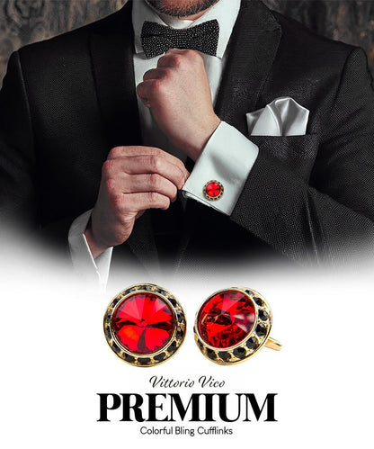 Bling Colorstone Cufflinks with Round Setting in a Box by Vittorio Vico (CL15XX) (cl - 1524) for Independent Retail Stores by Dubal Brothers
