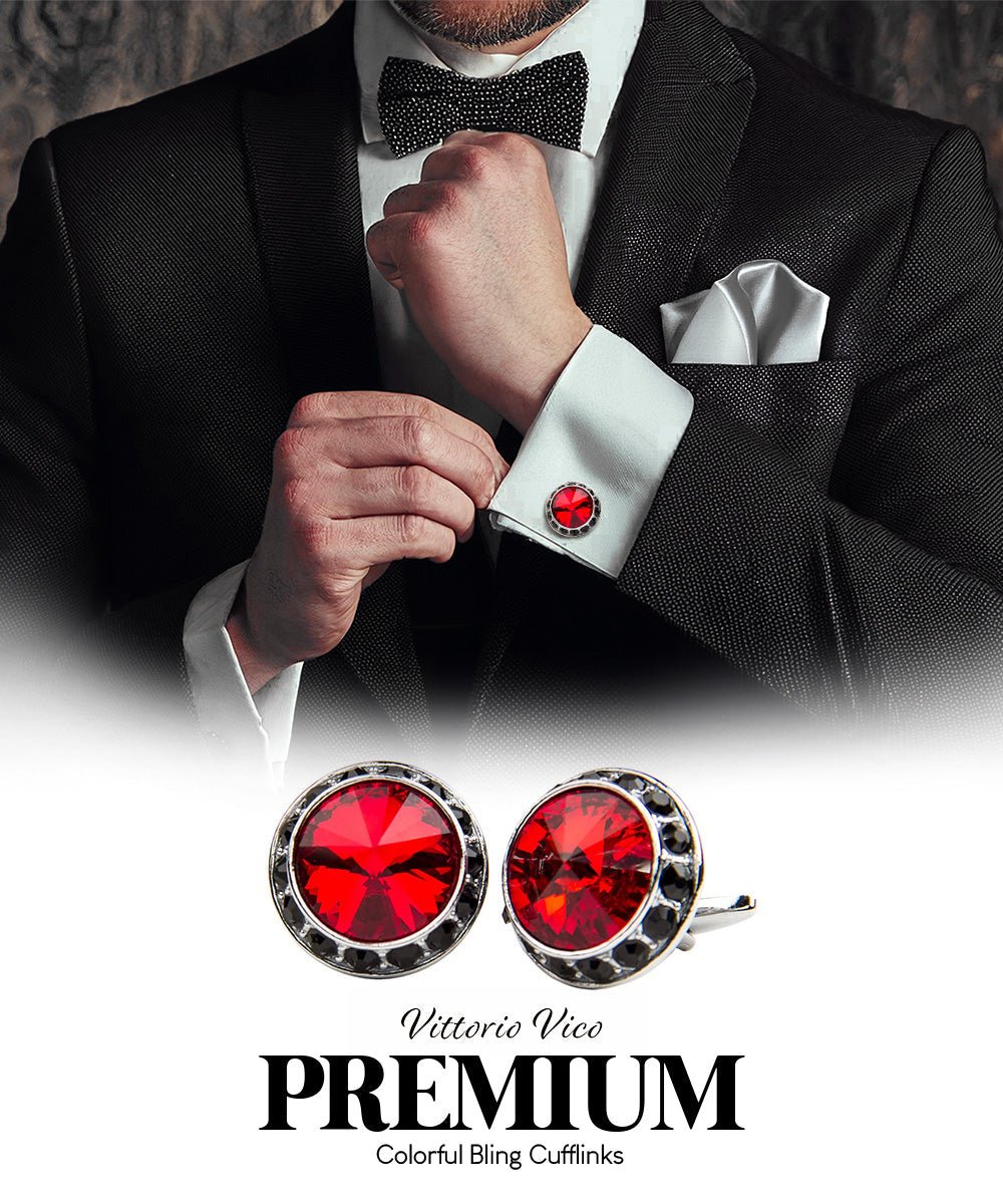 Bling Colorstone Cufflinks with Round Setting in a Box by Vittorio Vico (CL15XX) (cl - 1525) for Independent Retail Stores by Dubal Brothers
