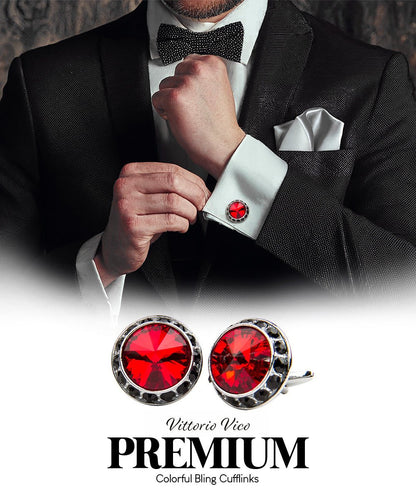 Bling Colorstone Cufflinks with Round Setting in a Box by Vittorio Vico (CL15XX) (cl - 1525) for Independent Retail Stores by Dubal Brothers