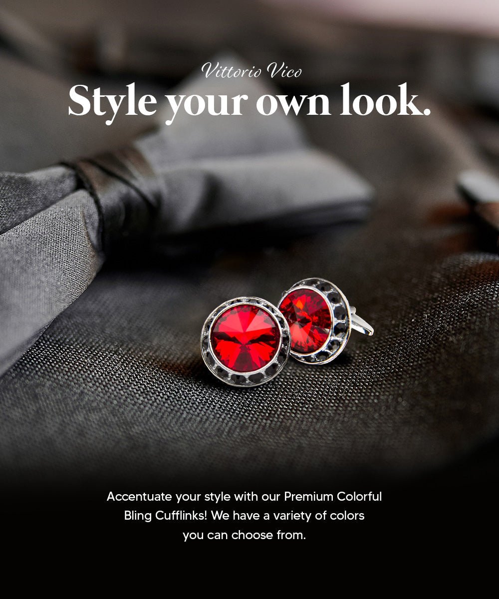 Bling Colorstone Cufflinks with Round Setting in a Box by Vittorio Vico (CL15XX) (cl - 1525) for Independent Retail Stores by Dubal Brothers