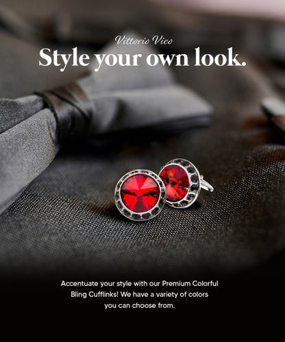 Bling Colorstone Cufflinks with Round Setting in a Box by Vittorio Vico (CL15XX) (cl - 1525) for Independent Retail Stores by Dubal Brothers