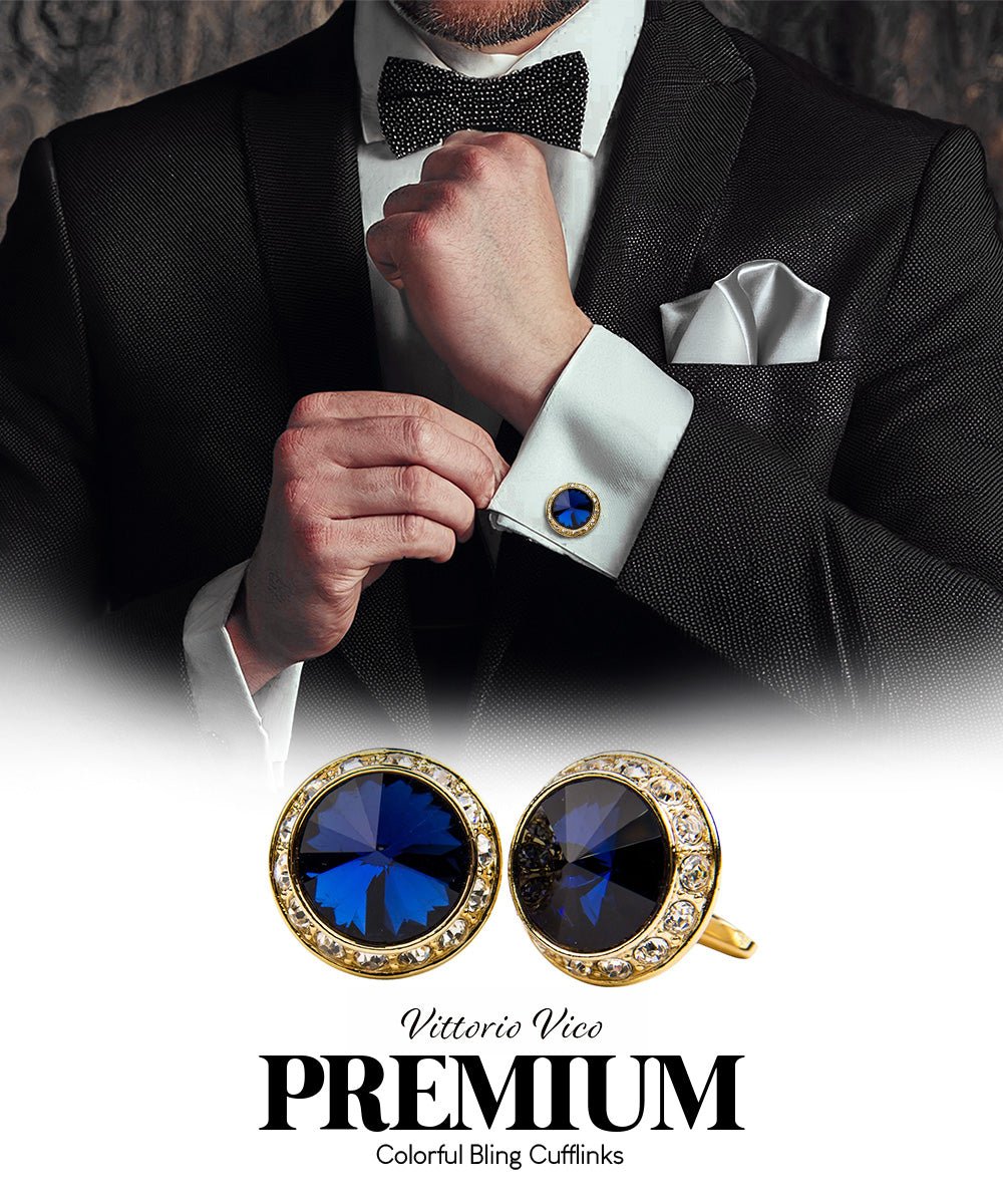 Bling Colorstone Cufflinks with Round Setting in a Box by Vittorio Vico (CL15XX) (cl - 1526) for Independent Retail Stores by Dubal Brothers