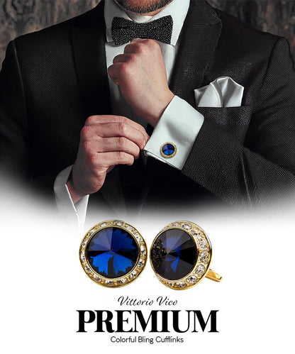 Bling Colorstone Cufflinks with Round Setting in a Box by Vittorio Vico (CL15XX) (cl - 1526) for Independent Retail Stores by Dubal Brothers