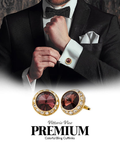 Bling Colorstone Cufflinks with Round Setting in a Box by Vittorio Vico (CL15XX) (cl - 1528) for Independent Retail Stores by Dubal Brothers