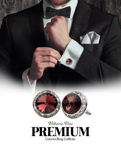 Bling Colorstone Cufflinks with Round Setting in a Box by Vittorio Vico (CL15XX) (cl - 1529) for Independent Retail Stores by Dubal Brothers