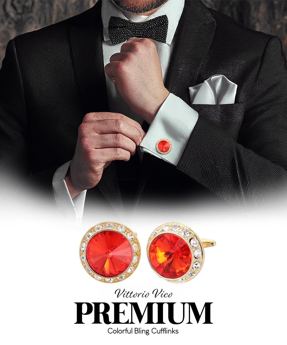 Bling Colorstone Cufflinks with Round Setting in a Box by Vittorio Vico (CL15XX) (cl - 1534) for Independent Retail Stores by Dubal Brothers