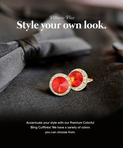 Bling Colorstone Cufflinks with Round Setting in a Box by Vittorio Vico (CL15XX) (cl - 1534) for Independent Retail Stores by Dubal Brothers