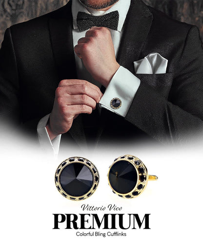 Bling Colorstone Cufflinks with Round Setting in a Box by Vittorio Vico (CL15XX) (cl - 1550) for Independent Retail Stores by Dubal Brothers