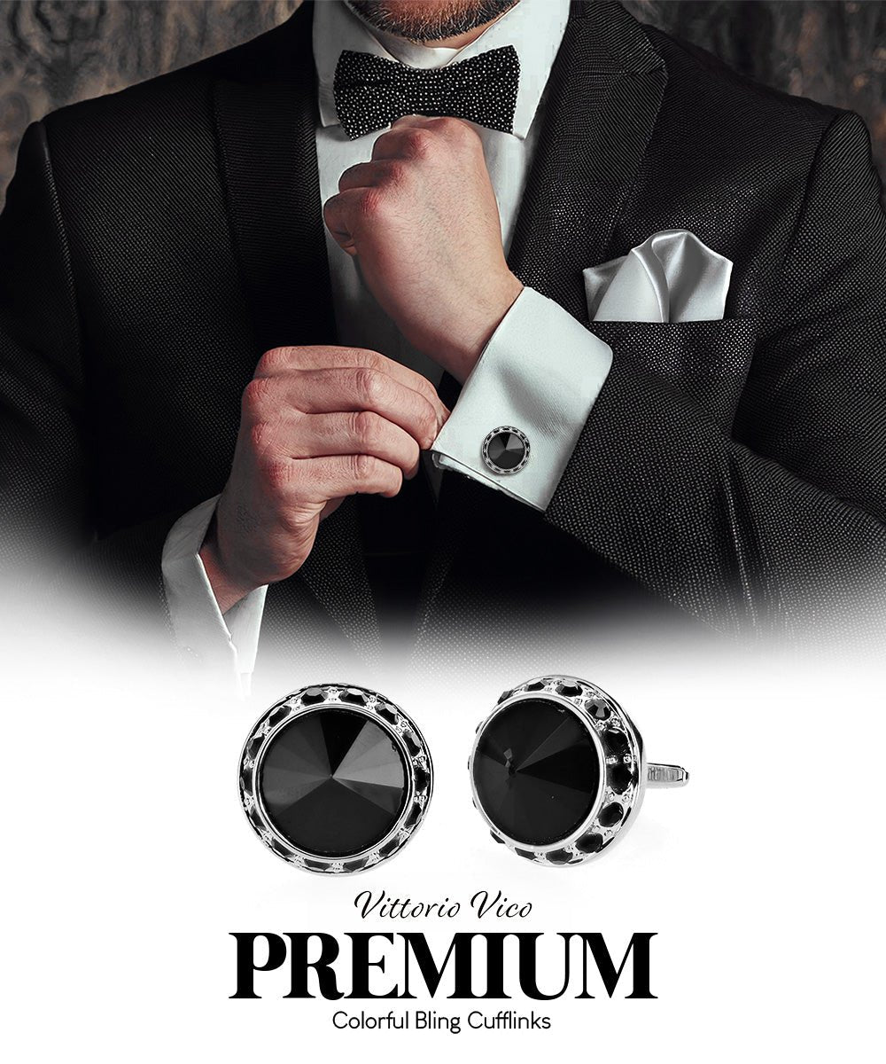 Bling Colorstone Cufflinks with Round Setting in a Box by Vittorio Vico (CL15XX) (cl - 1551) for Independent Retail Stores by Dubal Brothers