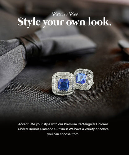 BLING Colorstone Cufflinks with Square Crystal Double Diamond Set in a Box by Vittorio Vico (CL75XX) (CL - 7500) for Independent Retail Stores by Dubal Brothers