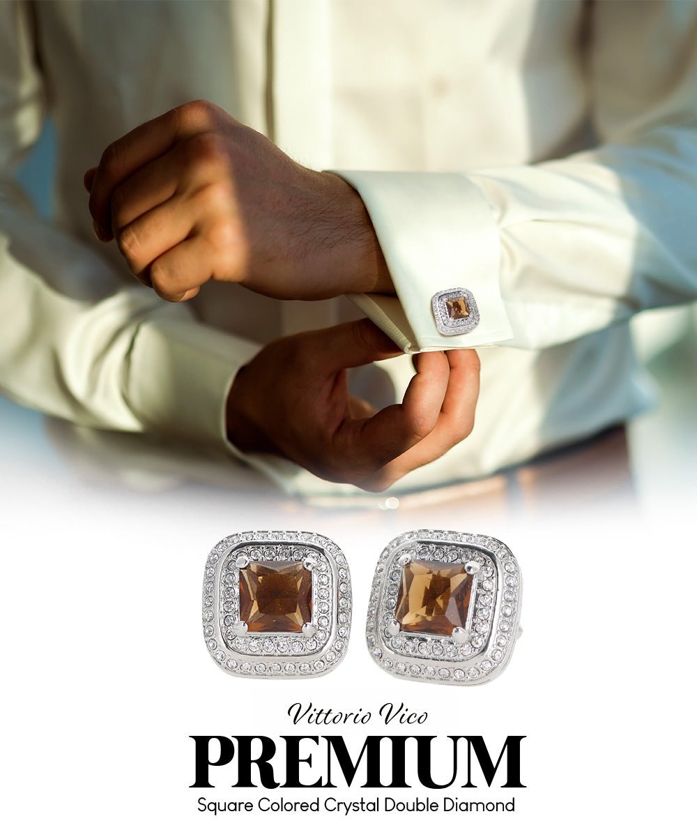 BLING Colorstone Cufflinks with Square Crystal Double Diamond Set in a Box by Vittorio Vico (CL75XX) (CL - 7502) for Independent Retail Stores by Dubal Brothers