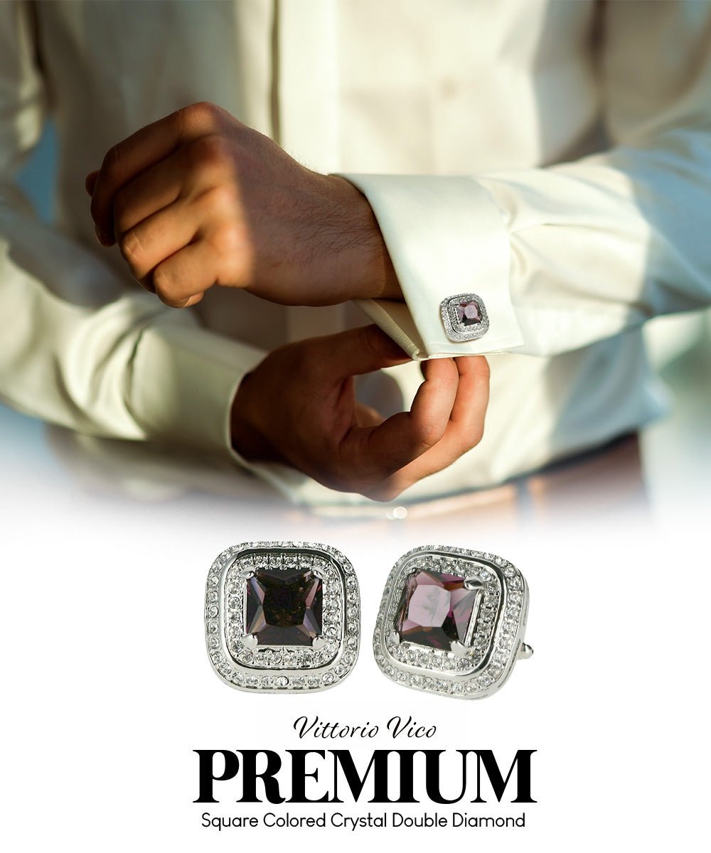 BLING Colorstone Cufflinks with Square Crystal Double Diamond Set in a Box by Vittorio Vico (CL75XX) (CL - 7504) for Independent Retail Stores by Dubal Brothers