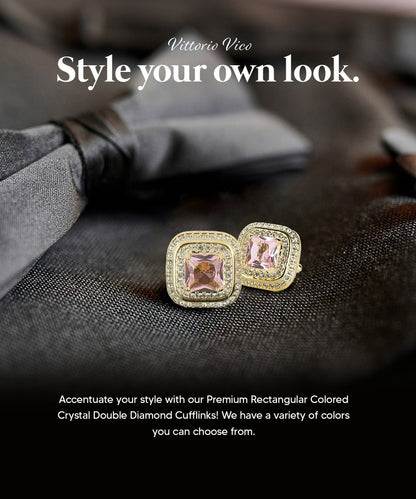 BLING Colorstone Cufflinks with Square Crystal Double Diamond Set in a Box by Vittorio Vico (CL75XX) (CL - 7505) for Independent Retail Stores by Dubal Brothers