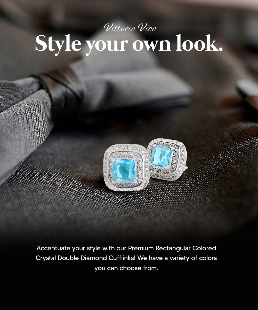 BLING Colorstone Cufflinks with Square Crystal Double Diamond Set in a Box by Vittorio Vico (CL75XX) (CL - 7510) for Independent Retail Stores by Dubal Brothers