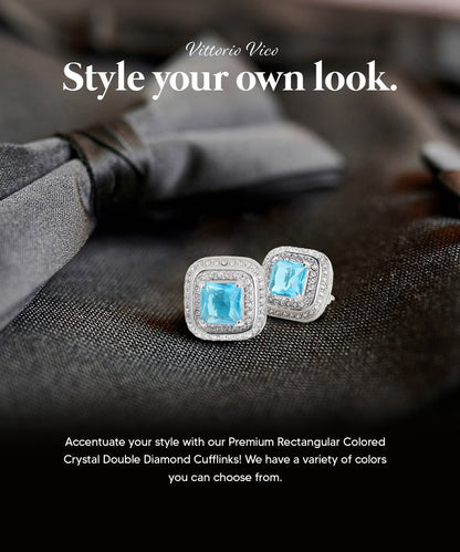 BLING Colorstone Cufflinks with Square Crystal Double Diamond Set in a Box by Vittorio Vico (CL75XX) (CL - 7510) for Independent Retail Stores by Dubal Brothers