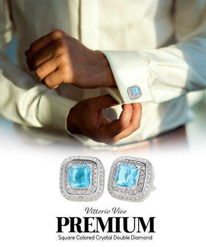 BLING Colorstone Cufflinks with Square Crystal Double Diamond Set in a Box by Vittorio Vico (CL75XX) (CL - 7510) for Independent Retail Stores by Dubal Brothers