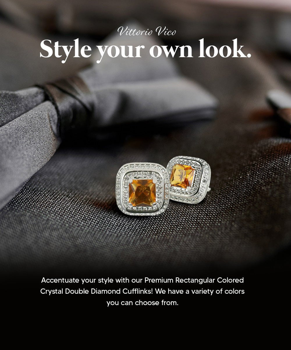 BLING Colorstone Cufflinks with Square Crystal Double Diamond Set in a Box by Vittorio Vico (CL75XX) (CL - 7512) for Independent Retail Stores by Dubal Brothers